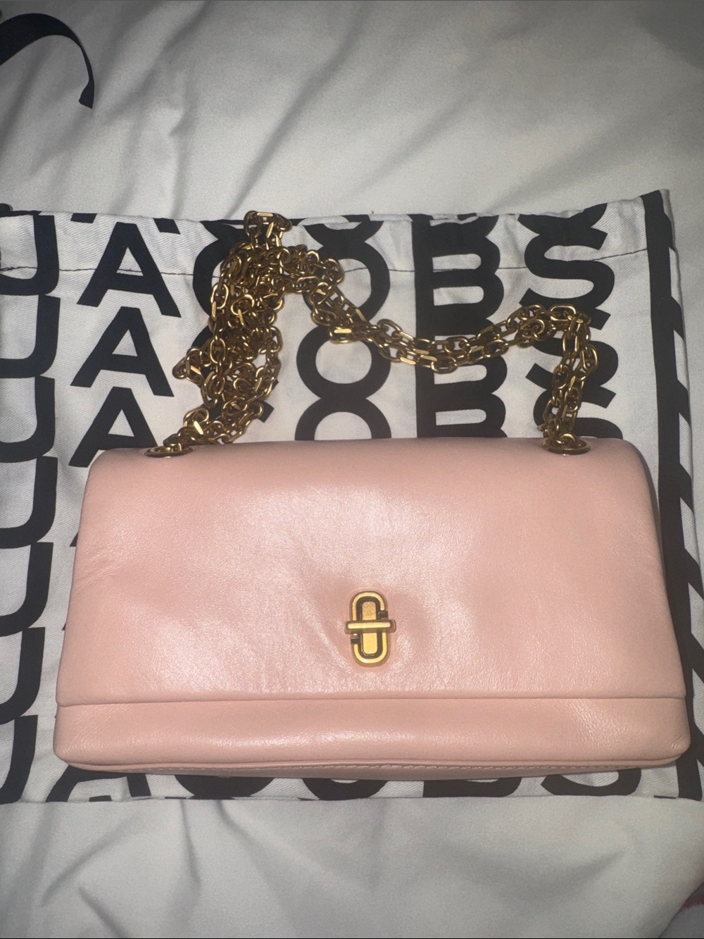 Marc Jacobs Blush Pink Leather Shoulder Bag with Gold Chain